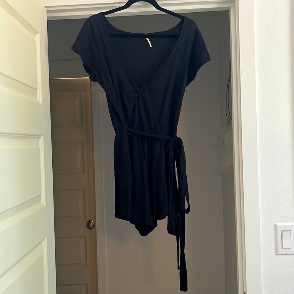 Free People black ballerina tie waist romper